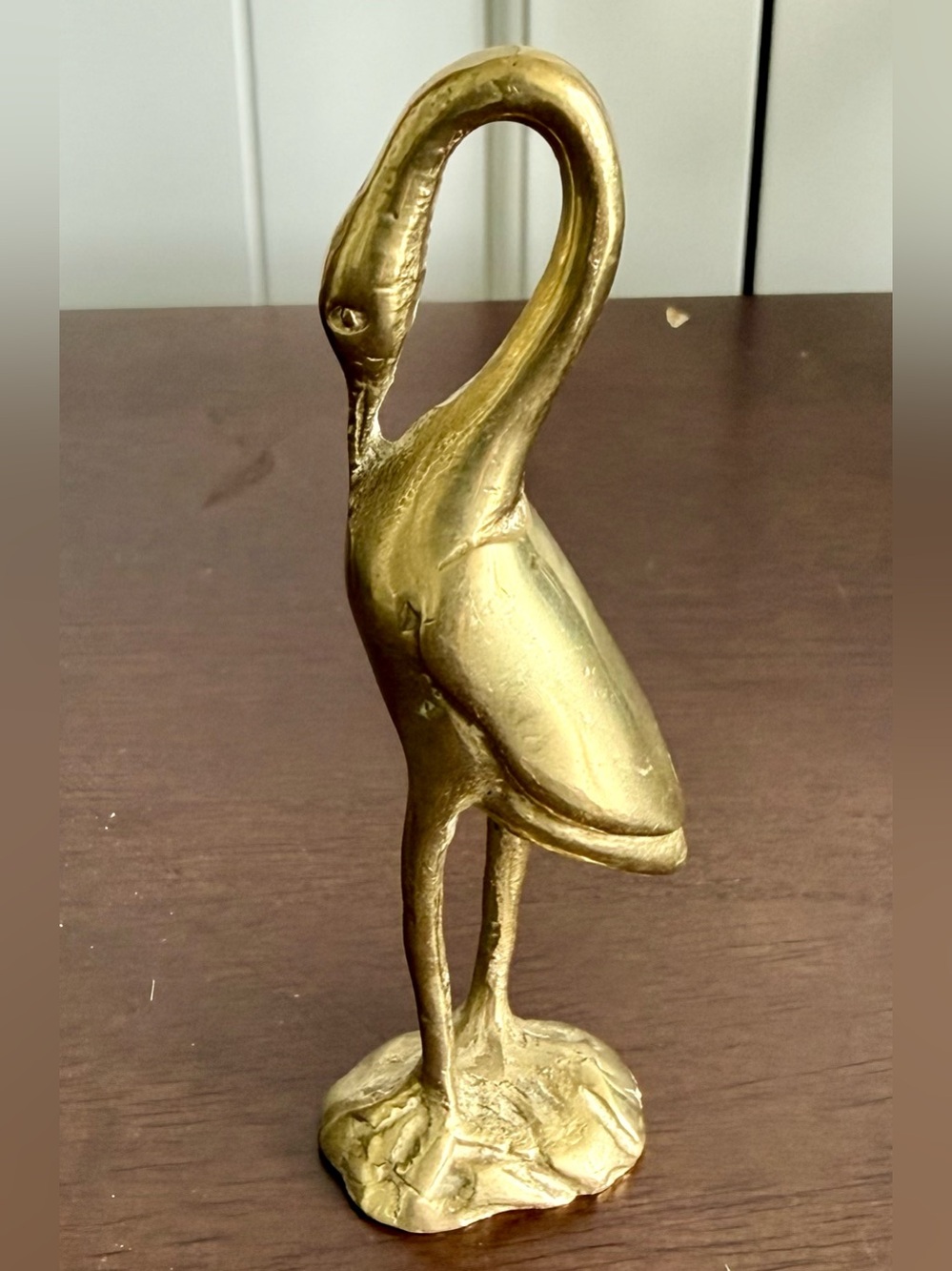 Handcrafted Gold Heron Crane or Flamingo Bird Sculpture Decorative Home Art